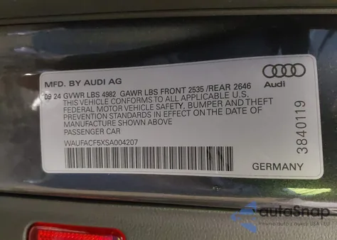 2025 Audi A5 Sportback Premium Plus 45 Tfsi S Line Quattro S Tronic z USA, uszkodzony, nr VIN WAUFACF5XSA004207